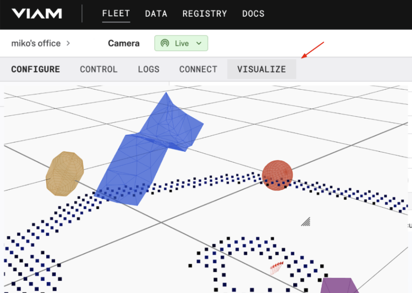 Visualization of a number of objects seemingly floating in space above a grid.